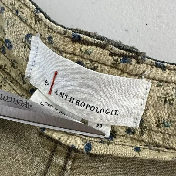 Anthropologie Camo Cargo Pants Size 29 Cotton Linen Blend Green Brown - Picture 8 of 13